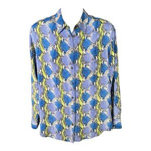 Equipment Silk Blouse Shirt Multicolor Large Button Front Long Sleeve Snake
